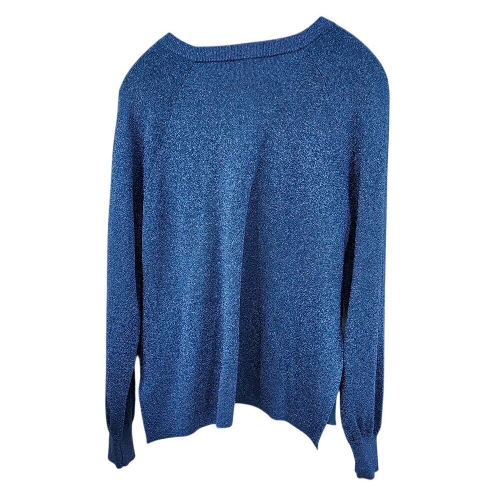 New NWT J. Crew Blue Metallic Crewneck Side Slit Sweater Size XL B7262 - Picture 3 of 9
